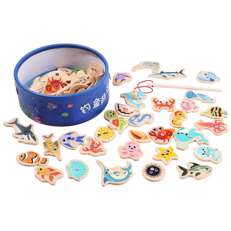 Montessori Wooden Fishing Game – Educational Marine Life Toy