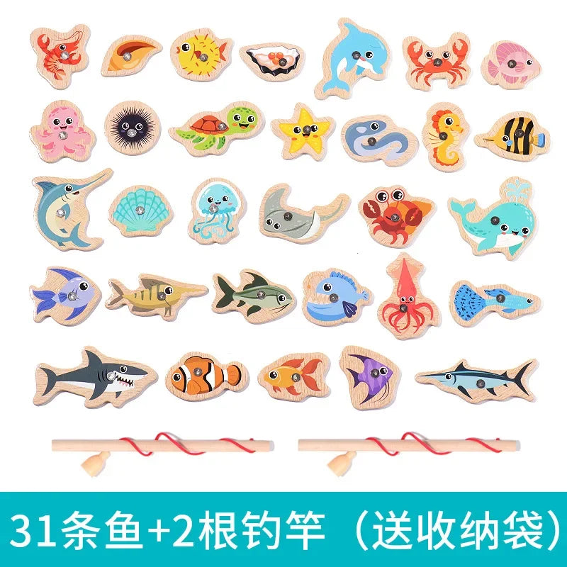 Montessori Wooden Fishing Game – Educational Marine Life Toy